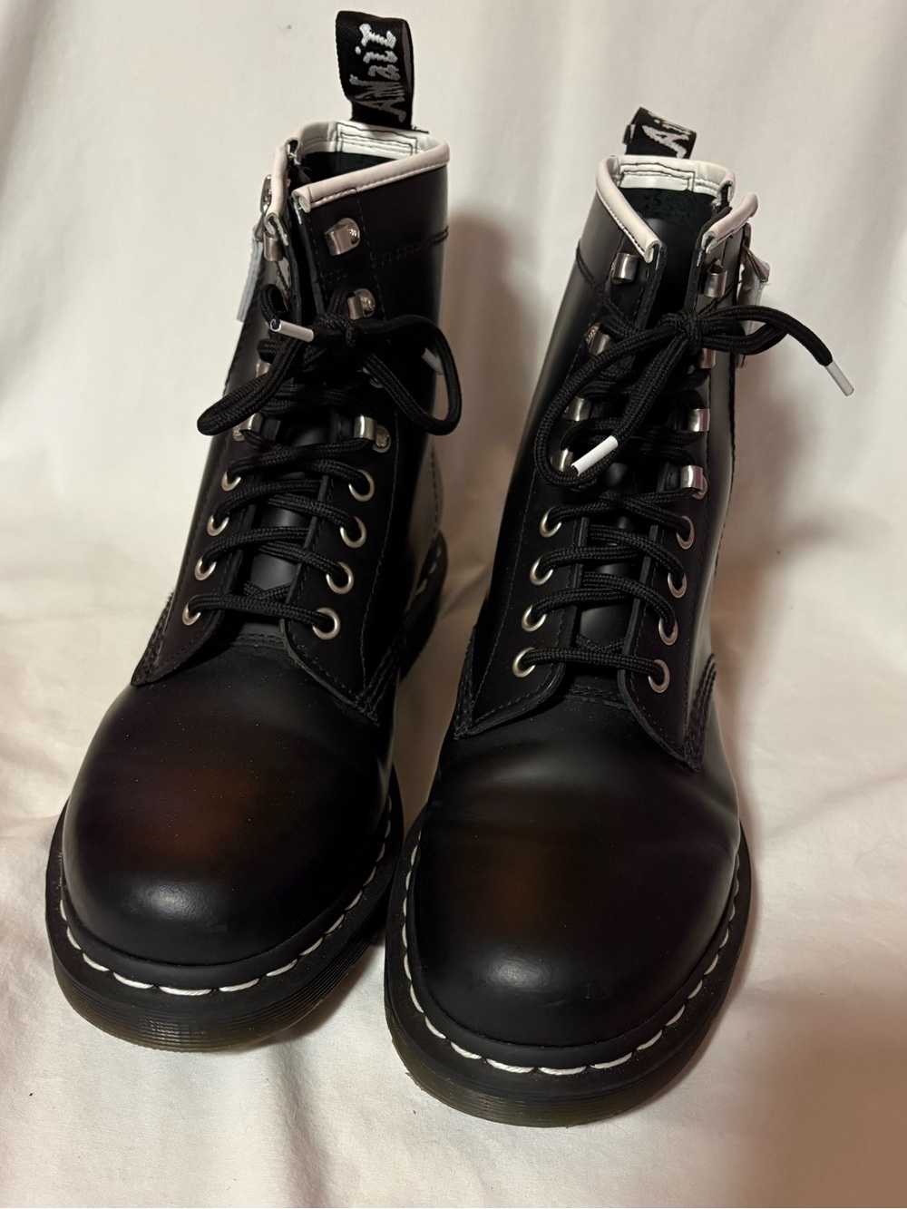 Dr. Martens Women's Black Lace-Up Boots with White Trim